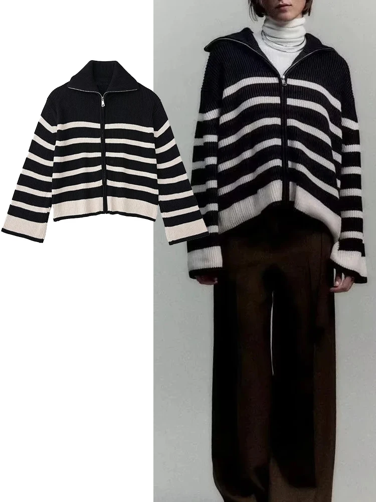 TRAF Women Fashion Striped Knitted Sweater Cardigan Coat Fashion Vintege Long Sleeve V-Neck Female Chic Loose Tops
TRAF Women Fashion Striped Knitted Sweater Cardigan Coat Fashion Vintege Long Sleeve V-Neck Female Chic Loose Tops