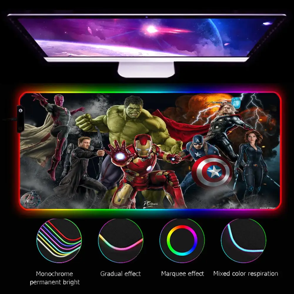 Большой коврик для мыши Мстители RGB 900*400, коврики для офисного стола, игровые аксессуары для ПК, светодиодный коврик для мыши XXL
Большой коврик для мыши Мстители RGB 900*400, коврики для офисного стола, игровые аксессуары для ПК, светодиодный коврик для мыши XXL