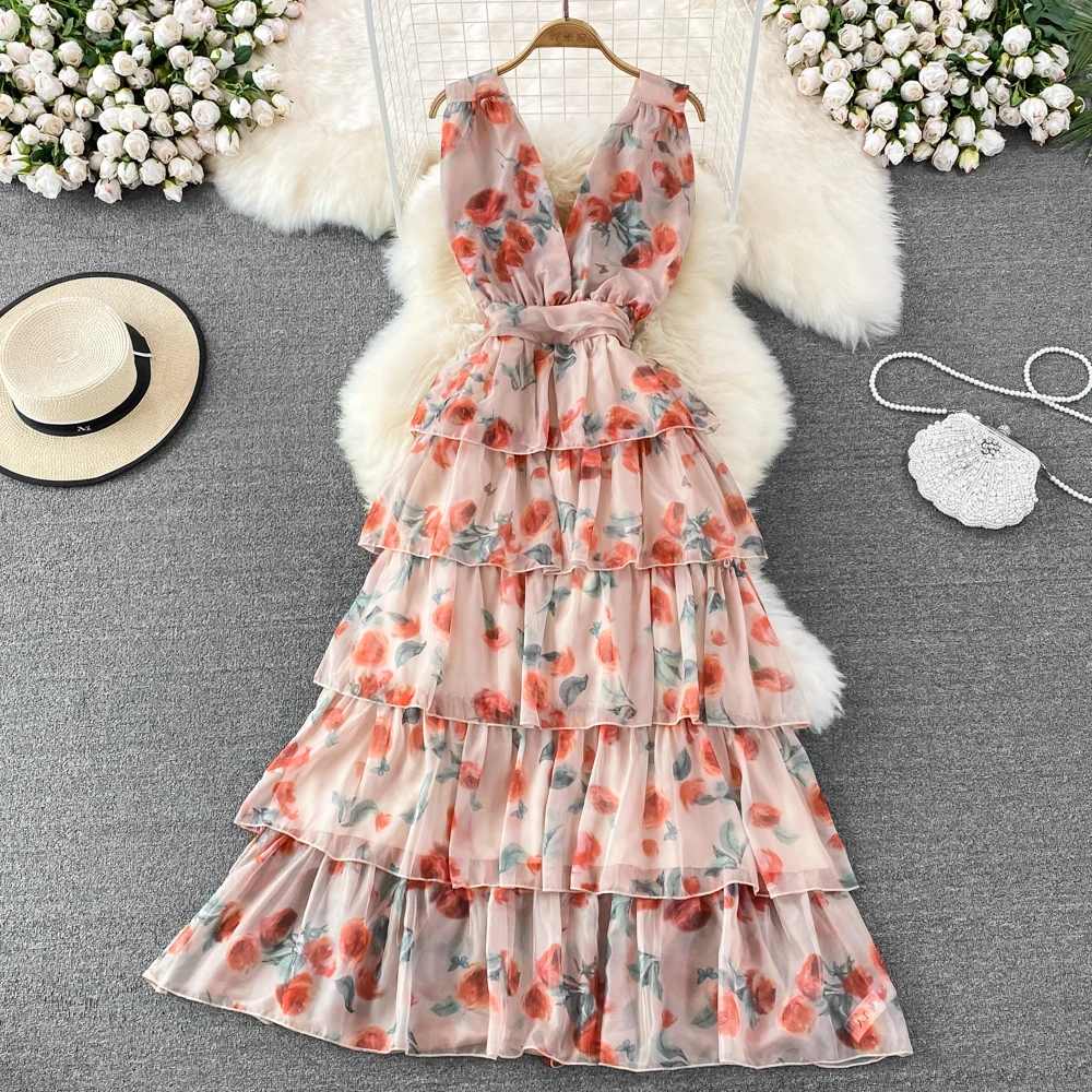 Women's Summer Sleeveless V Neck Cake Dress Lady Streetwear Holiday High Waist A Line Long Dress Lady Sweet Party Vestido
Women's Summer Sleeveless V Neck Cake Dress Lady Streetwear Holiday High Waist A Line Long Dress Lady Sweet Party Vestido