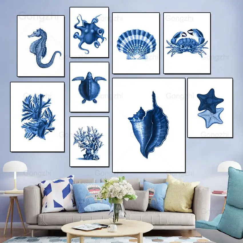 Blue Watercolor Marine Life Canvas Painting Starfish Coral Conch Octopus Poster Modern Minimalist Picture for Living Room Decor
Blue Watercolor Marine Life Canvas Painting Starfish Coral Conch Octopus Poster Modern Minimalist Picture for Living Room Decor