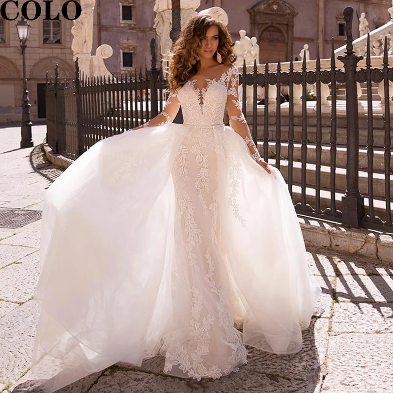 Boho Luxury Mermaid Wedding Dresses Long Sleeve Back Design Detachable Train 2 In 1 Lace Applique Sweetheart Wedding Custom
Boho Luxury Mermaid Wedding Dresses Long Sleeve Back Design Detachable Train 2 In 1 Lace Applique Sweetheart Wedding Custom