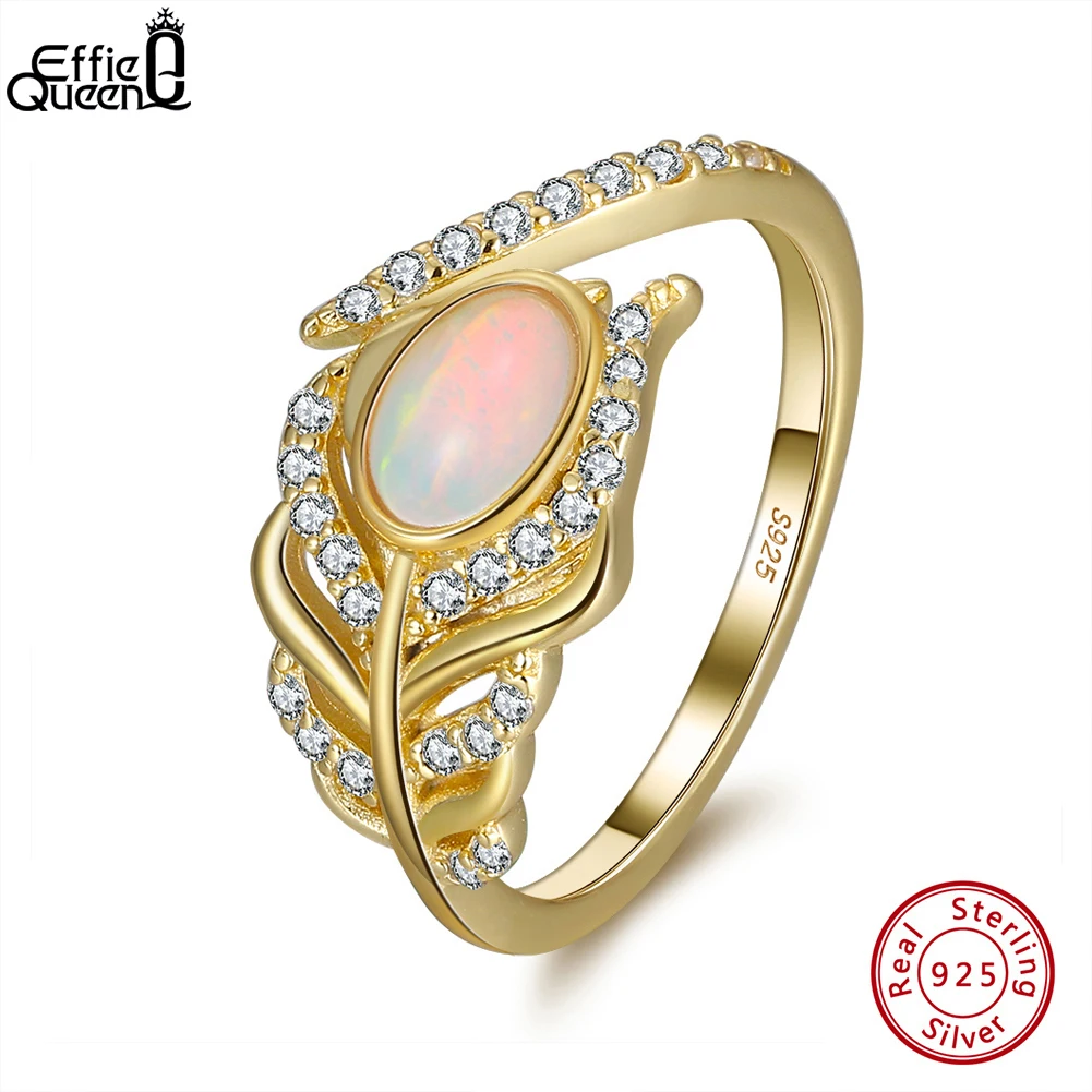 Effie Queen Genuine Natural Opal Oval Gemstone Rings Solid 925 Sterling Silver Feather Ring Women 14K Gold Plated Jewelry GMR01
Effie Queen Genuine Natural Opal Oval Gemstone Rings Solid 925 Sterling Silver Feather Ring Women 14K Gold Plated Jewelry GMR01