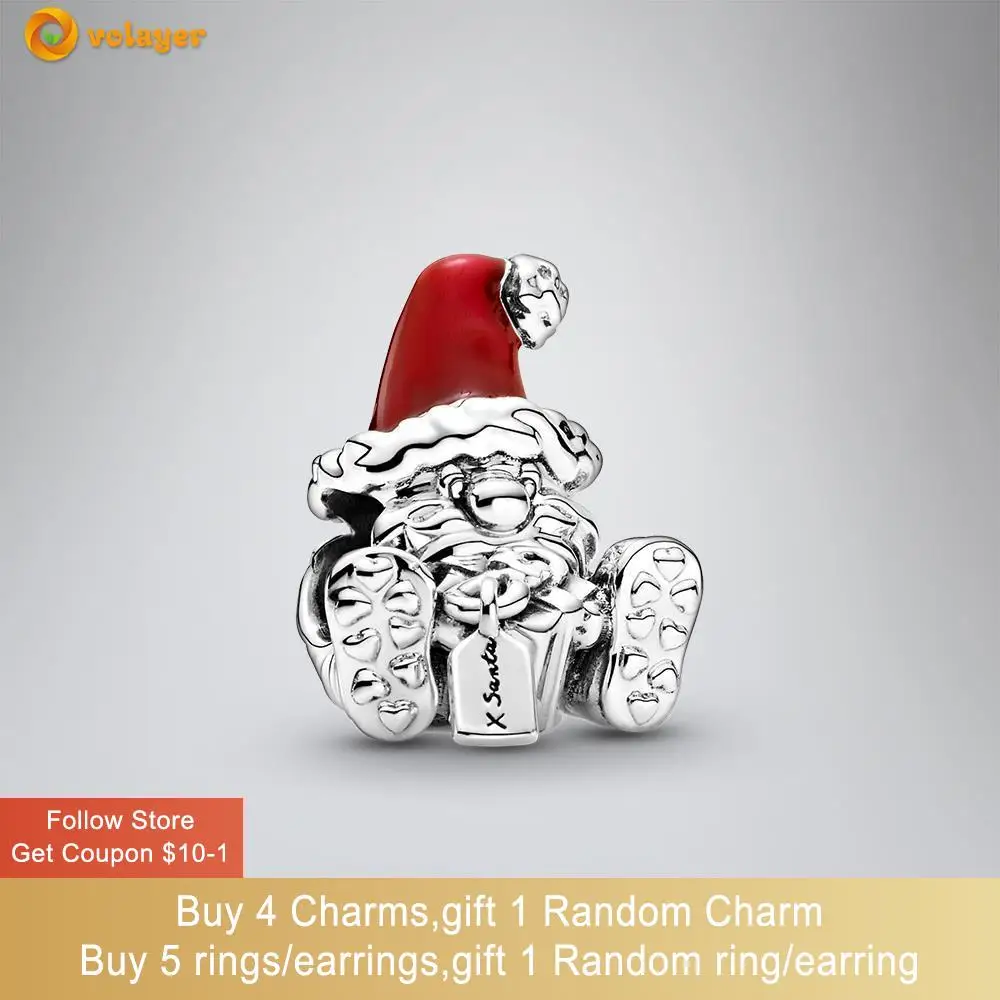 

Volayer 925 Sterling Silver Beads Seated Santa Claus & Present Charm fit Original Pandora Bracelets Women Jewelry Making Gift