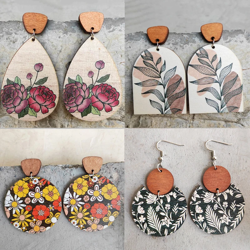 Богемные деревянные серьги в виде подсолнухов для женщин, этнические деревянные серьги в стиле бохо с принтом растений, ювелирные изделия 
Богемные деревянные серьги в виде подсолнухов для женщин, этнические деревянные серьги в стиле бохо с принтом растений, ювелирные изделия