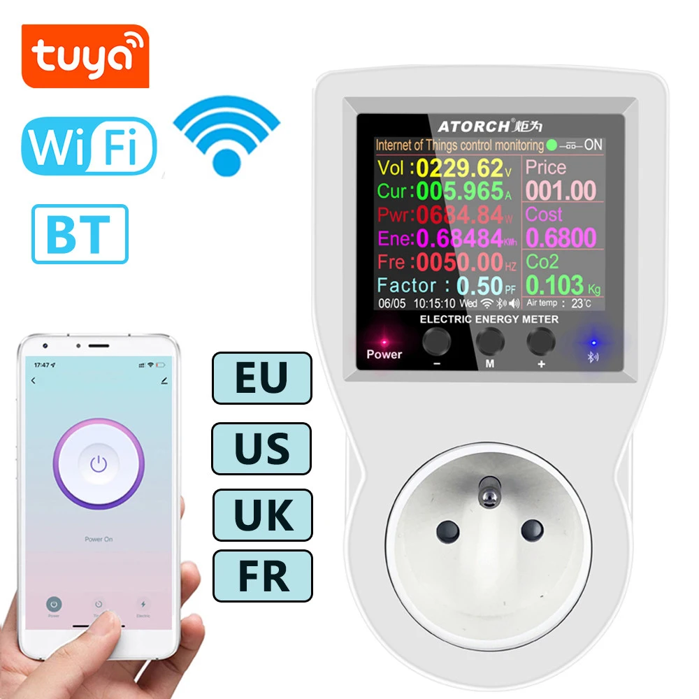 Tuya Wifi/BT 2.4inch LCD Intelligent Power Socket Electricity Power Monitor Monitoring Meter APP Remote Controlling Device
Tuya Wifi/BT 2.4inch LCD Intelligent Power Socket Electricity Power Monitor Monitoring Meter APP Remote Controlling Device