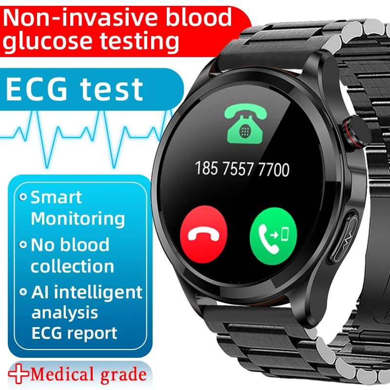 

Неинвазивные умные часы с функцией измерения уровня сахара в крови, мужские часы с функцией измерения ЭКГ и PPG, умные часы с функцией Bluetooth 2023 и термометром