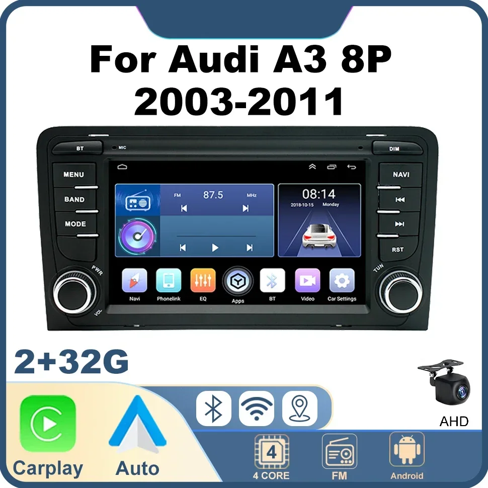 Автомобильный радиоприемник Android 12 для Audi A3 8P 2003-2011 GPS-навигация 7 "WIFI