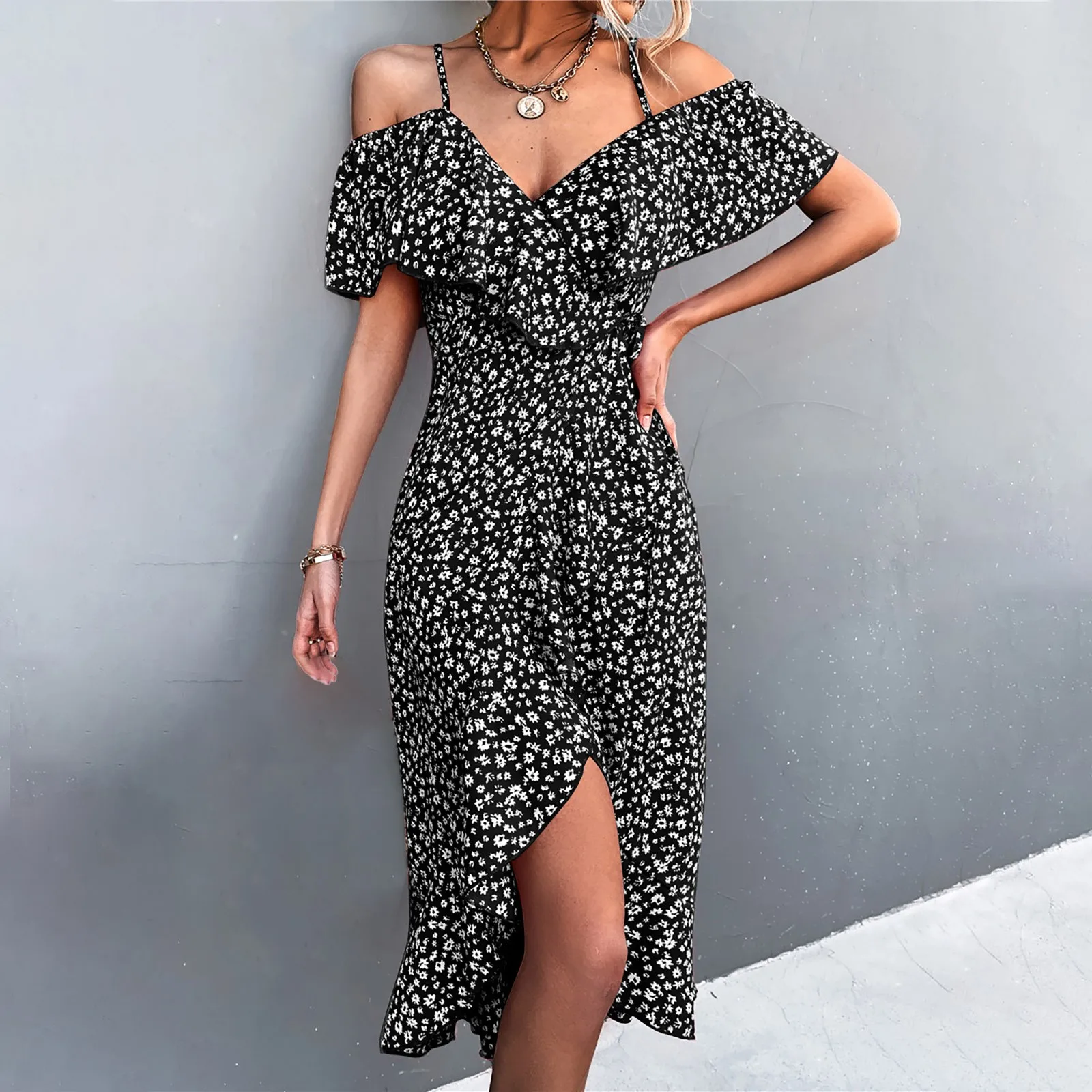Chic Floral Print Sling Dress Women Summer Dresses 2022 New Elegant Casual Sexy Off The Shoulder Irregular Ruffle Hem Slit Dress
Chic Floral Print Sling Dress Women Summer Dresses 2022 New Elegant Casual Sexy Off The Shoulder Irregular Ruffle Hem Slit Dress