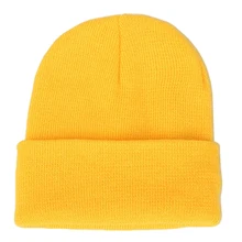 Ladies Plain Winter Beanies Warm Knit Hats for Women Men Soft Cuff Skullies Neon Green Orange Yellow Grey Purple Beige