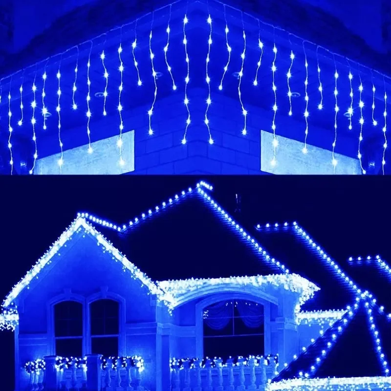 

Led Light Street Garland New Year Curtain Waterfall Lights 5M Droop 0.4-0.6m Christmas Decor for Eaves Garden Outdoor