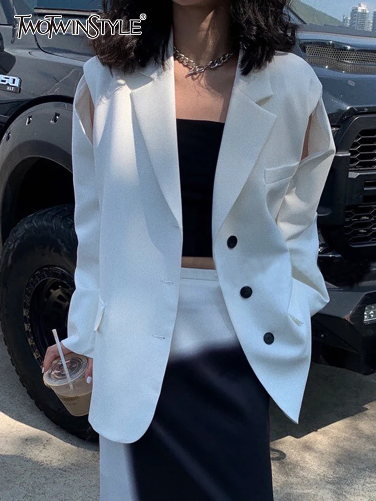 TWOTWINSTYLE High Street Solid Blazer For Women Notched Collar Long Sleeve Single Breasted Cut Out Coats Female 2022 Clothes New
TWOTWINSTYLE High Street Solid Blazer For Women Notched Collar Long Sleeve Single Breasted Cut Out Coats Female 2022 Clothes New