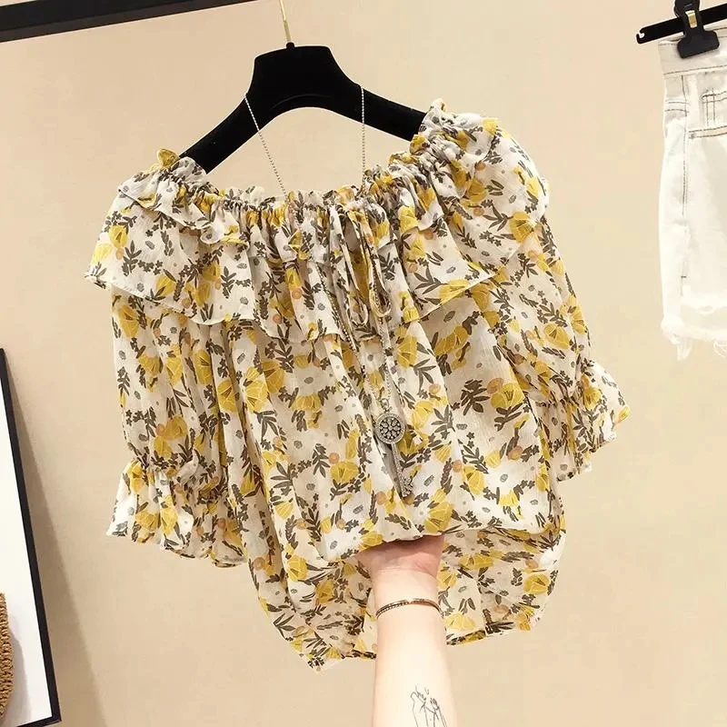 Slash Collar Floral Print Blouses for Women Chiffon Shirt Korean Ruffles Sleeve Blouse Office Tops Summer Shirts Blusas De Mujer
Slash Collar Floral Print Blouses for Women Chiffon Shirt Korean Ruffles Sleeve Blouse Office Tops Summer Shirts Blusas De Mujer