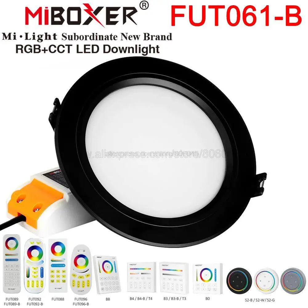 

MiBoxer FUT061-B Black 9W RGBCCT LED Downlight 700LM AC 110V 220V Recessed Downlight 2700K-6500K 2.4G RF Remote WiFi APP Control
