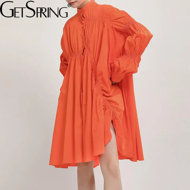GetSpring Women Dress 2022 Spring Pleated Shirt Dress Stand Collar Lantern Sleeve Irregular dress Big Swing Loose Casual Ladies
GetSpring Women Dress 2022 Spring Pleated Shirt Dress Stand Collar Lantern Sleeve Irregular dress Big Swing Loose Casual Ladies