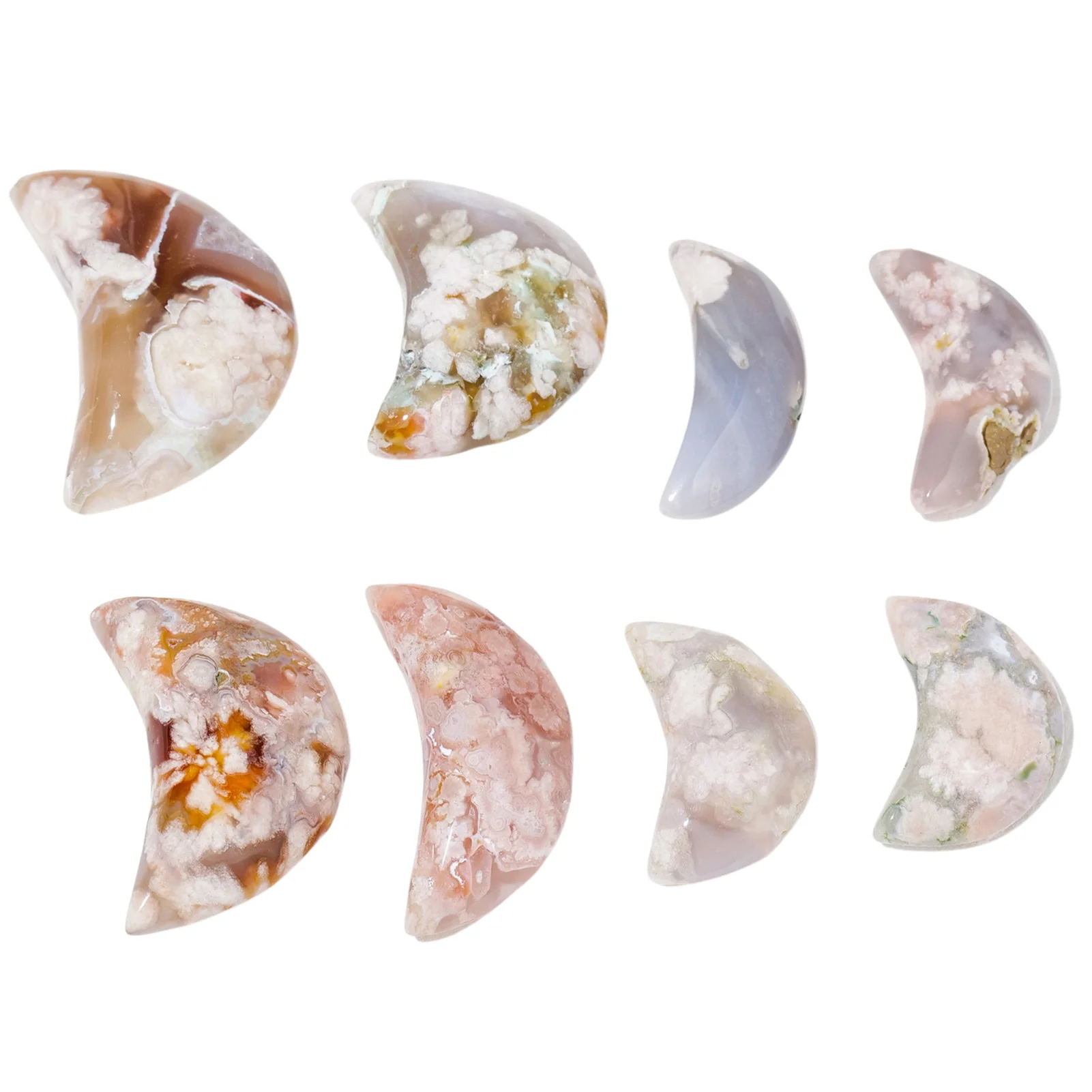 Natural Crystal Cherry Blossom Agate Natural Crystal Carved Moon Shaped Stones Ornaments Minerals Gemstones Jewelry For Home
Natural Crystal Cherry Blossom Agate Natural Crystal Carved Moon Shaped Stones Ornaments Minerals Gemstones Jewelry For Home
