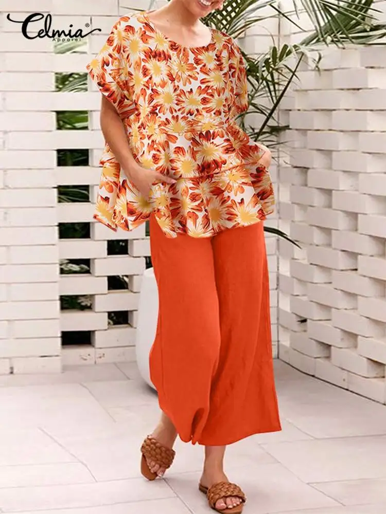 Celmia Women Bohemian Pant Sets Short Sleeve Floral Print Ruffles Top and Elastic Waist Pant Suits Chic Leisure Summer 2pcs Sets
Celmia Women Bohemian Pant Sets Short Sleeve Floral Print Ruffles Top and Elastic Waist Pant Suits Chic Leisure Summer 2pcs Sets
