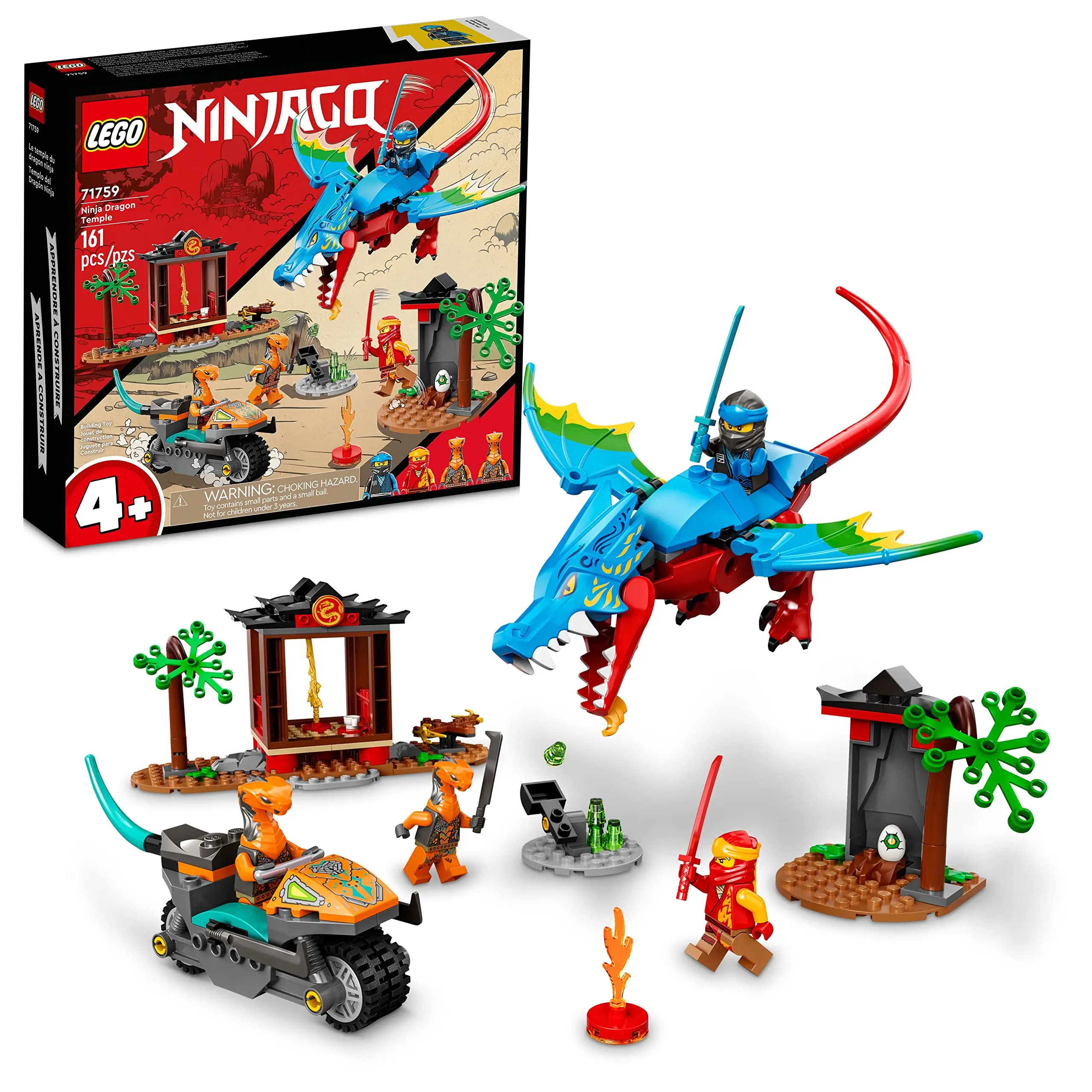 

LEGO NINJAGO Ninja Dragon Temple Set 71759 with Toy Motorcycle, Kai, NYA and Snake Warrior Minifigures, Gift for Kids