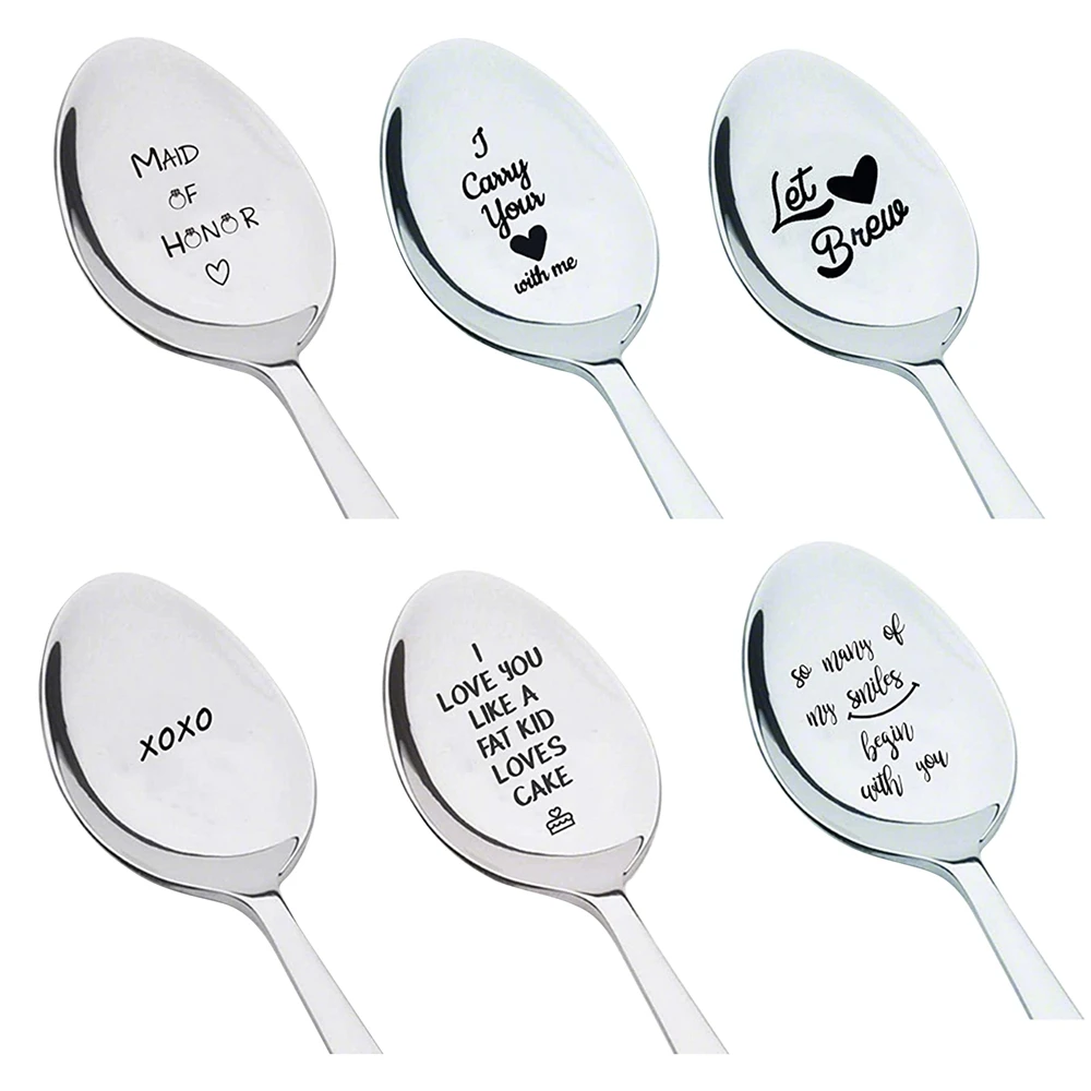 Creative Letter Engraving Spoon Stainless Steel Tea Spoon Cutlery Valentines Day Gift Anniversary Decoration Cake Dessert Spoon
Creative Letter Engraving Spoon Stainless Steel Tea Spoon Cutlery Valentines Day Gift Anniversary Decoration Cake Dessert Spoon