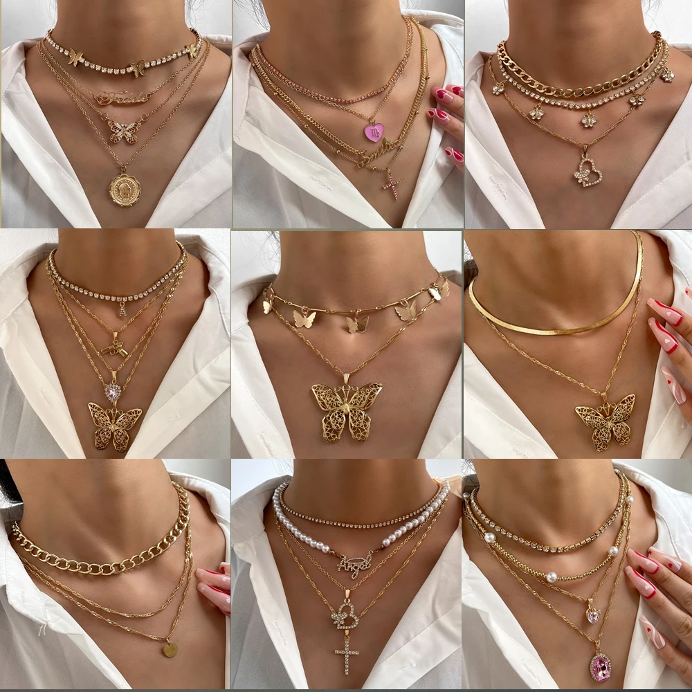 Boho Multilayer Butterfly Crystal Tennis Chain Choker Necklaces For Women Coin Cross Heart Pendant Necklace Beach Jewelry
Boho Multilayer Butterfly Crystal Tennis Chain Choker Necklaces For Women Coin Cross Heart Pendant Necklace Beach Jewelry