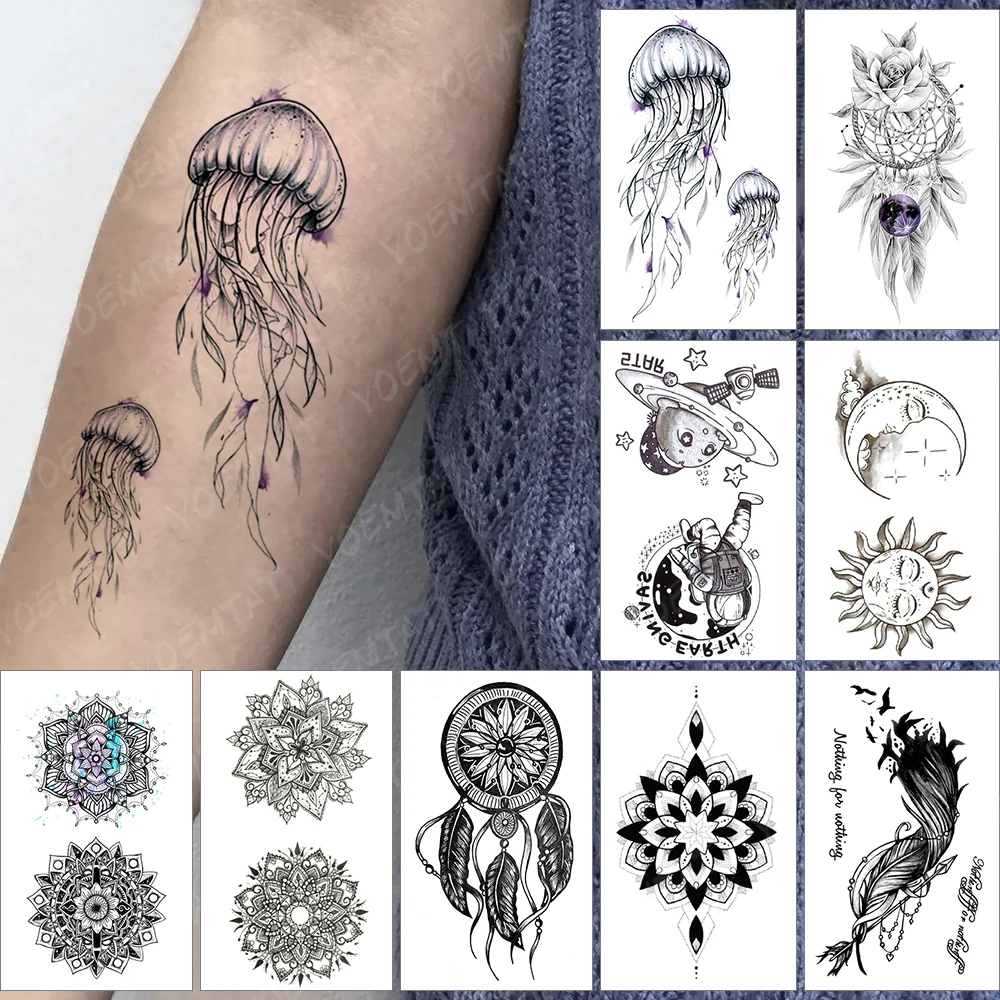 Waterproof Temporary Tattoo Sticker Sea Jellyfish Flash Tatoo Sun Moon Universe Arm Wrist Fake Tatto For Body Art Women Men
Waterproof Temporary Tattoo Sticker Sea Jellyfish Flash Tatoo Sun Moon Universe Arm Wrist Fake Tatto For Body Art Women Men
