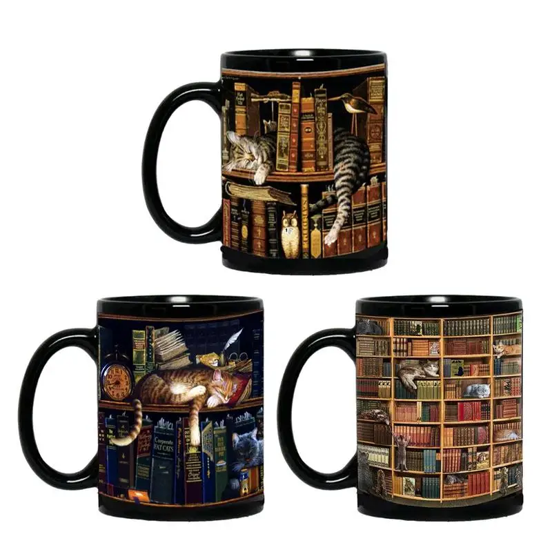 

Black Bookshelf Mug Bookshelves Hole In A Wall Tea Mugs Book Club Cups Bookish Bookworm Household Decoration Accessories