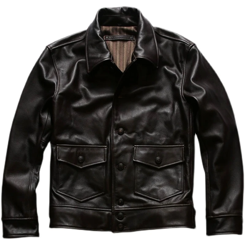 Retro Casual Style Dark Brown Autumn Leather Jacket Men Plus Size 4XL Natural Cowhide Slim Fit Genuine Leather Coat
Retro Casual Style Dark Brown Autumn Leather Jacket Men Plus Size 4XL Natural Cowhide Slim Fit Genuine Leather Coat