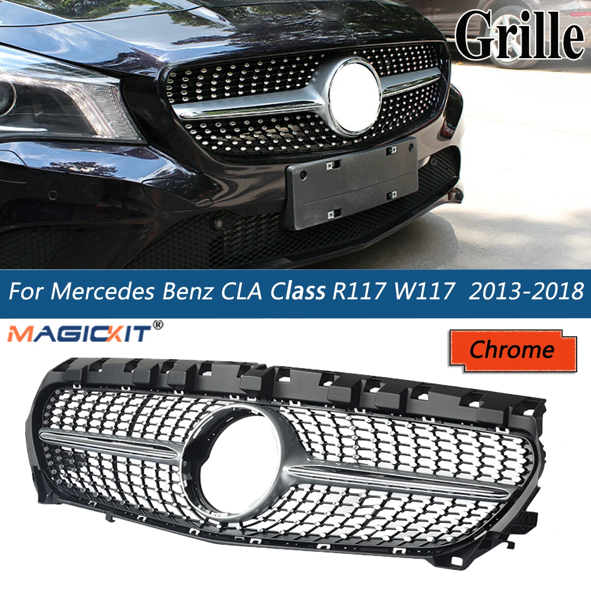 MagicKit спортивный капот Гриль для Mercedes Benz CLA-CLASS W117 2013-2018, хромированный серебристый AMG, бриллиантовая решетка, внешняя часть
MagicKit спортивный капот Гриль для Mercedes Benz CLA-CLASS W117 2013-2018, хромированный серебристый AMG, бриллиантовая решетка, внешняя часть