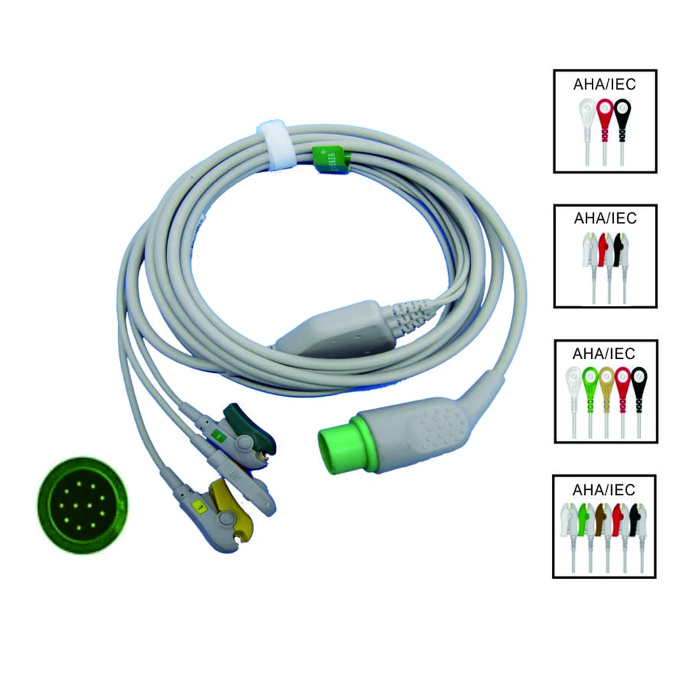 

Use for ECG Data, ECG Measurement Pulse Sensor,3/5 Leads ECG Cable,Compatible with Nihon kohden,tec-7621k/7631k,100kΩ Resistance