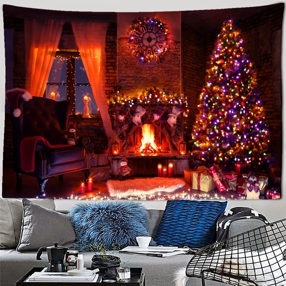 

Christmas Tapestry Red Xmas Balls And Snowman Wall Hanging Decor New Year Fashion Home Decoration For Living Room Tapestries