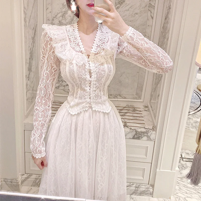 Luxury French Style Women Sets Spring Fall Vintage Advanced Lace Soft Simple Comfortable Party on Vocation for Girls 
Luxury French Style Women Sets Spring Fall Vintage Advanced Lace Soft Simple Comfortable Party on Vocation for Girls