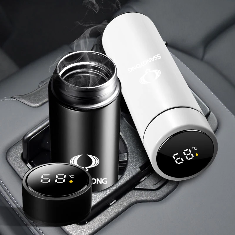 

Smart Thermos Cup Car Logo Travel Mug Thermoses Gifts for SsangYong Actyon Kyron Korando Rexton Tivoli Car Accessories Products