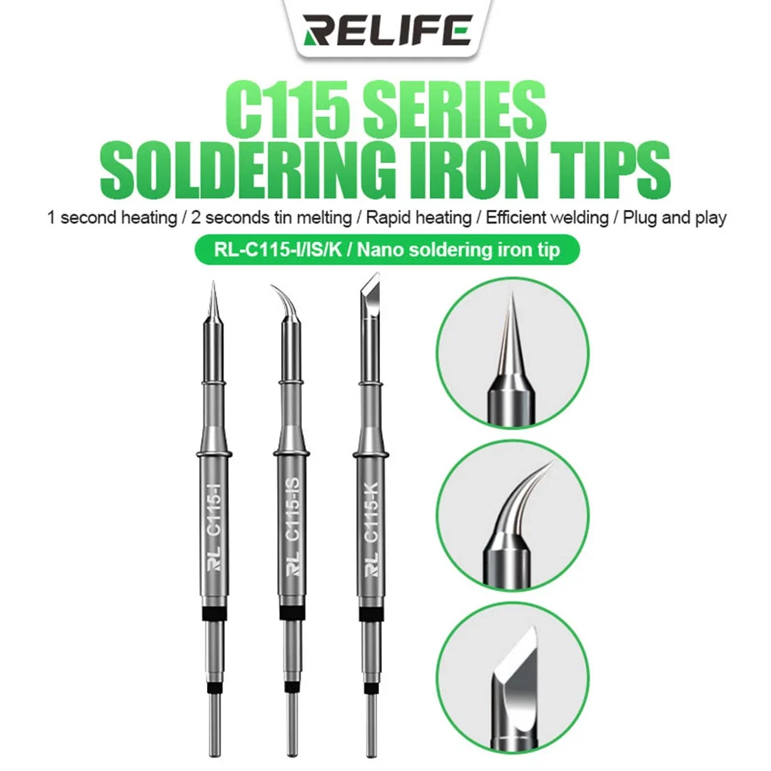 Hot RELIFE C115 Series Nano Soldering Iron Tips For GVM T115 JBC 115 Series SUGON 3602D T36 Handle Head Replacement 3 Model
Hot RELIFE C115 Series Nano Soldering Iron Tips For GVM T115 JBC 115 Series SUGON 3602D T36 Handle Head Replacement 3 Model