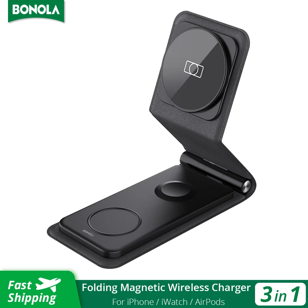 

Bonola Foldable Magnetic 3 in 1 Wireless Charger for iPhone 14 Pro Max/13/12 15W Wireless Chargers for AirPods Pro/iWatch Ultra