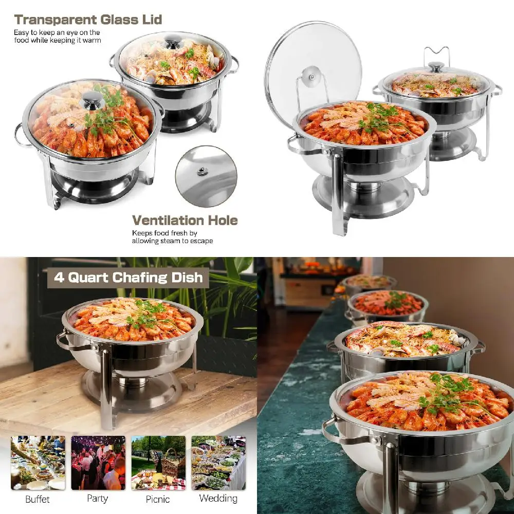 Packs 4 QT Round Chafing Dish Buffet Set, Stainless Steel Buffet Server and Warmer
Packs 4 QT Round Chafing Dish Buffet Set, Stainless Steel Buffet Server and Warmer