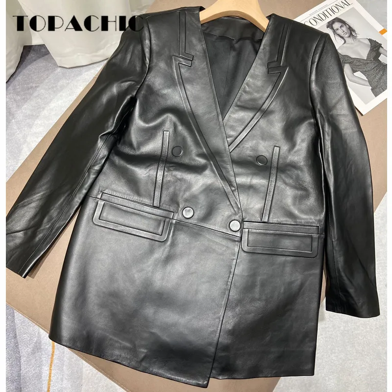 9.1 TOPACHIC Women's Luxury Temperament V-Neck Double Breasted Midi Blazer Coat Covered Button Genuine Leather Sheepskin Jacket
9.1 TOPACHIC Women's Luxury Temperament V-Neck Double Breasted Midi Blazer Coat Covered Button Genuine Leather Sheepskin Jacket