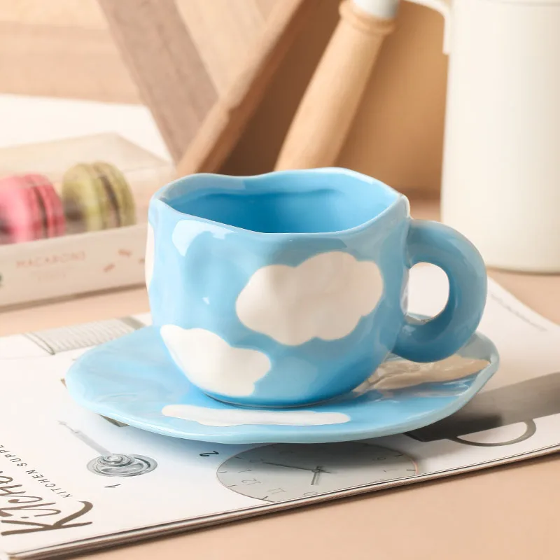 

Керамическая кофейная кружка с блюдцем, милая креативная чашка, уникальный нестандартный дизайн, для офиса и дома, 250 мл, для латте, чая, молока