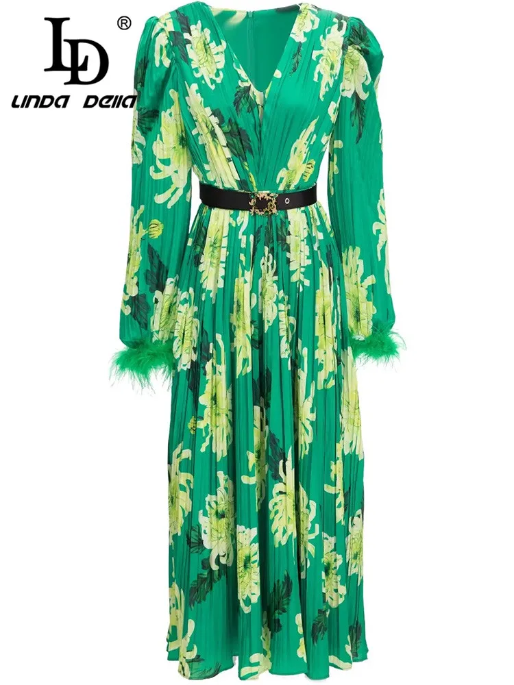 LD LINDA DELLA Fashion Runway Autumn Winter Dress Women's V-neck Lantern sleeve Belted Flower Print Vintage Party Midi Dress
LD LINDA DELLA Fashion Runway Autumn Winter Dress Women's V-neck Lantern sleeve Belted Flower Print Vintage Party Midi Dress