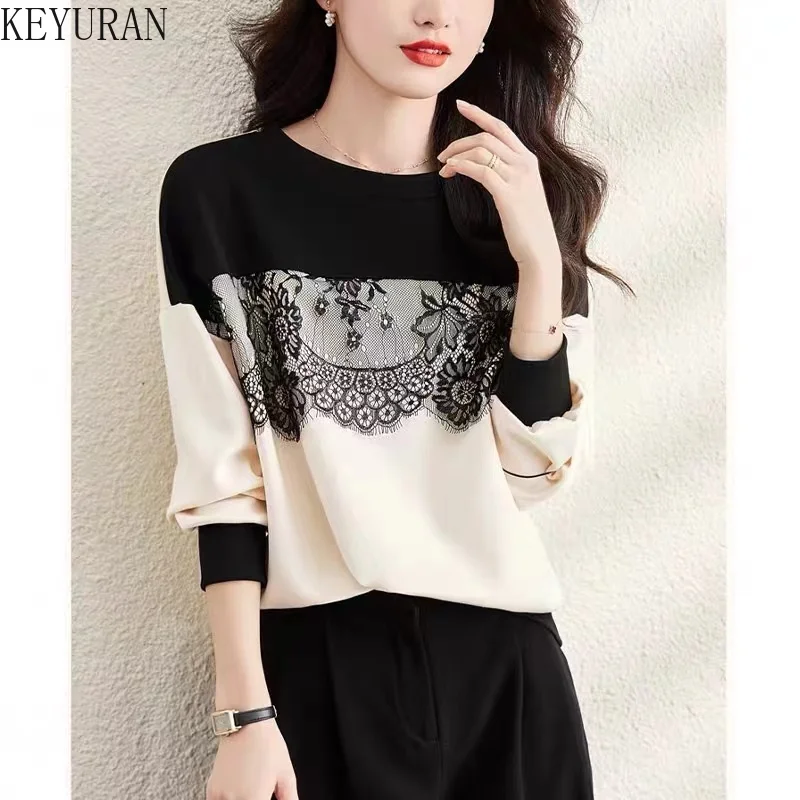 Lace Patchwork Knitted Sweater Women 2023 Autumn Casual Loose Versatile Color Matching O-neck Long Sleeve Pullover Knitwear Tops
Lace Patchwork Knitted Sweater Women 2023 Autumn Casual Loose Versatile Color Matching O-neck Long Sleeve Pullover Knitwear Tops