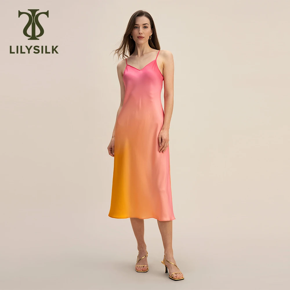 

LILYSILK Silk Ombre Sundress 2023 Brand New Design One Piece Slip Dress Casual Sleeveless Vocation Clothing Free Shipping