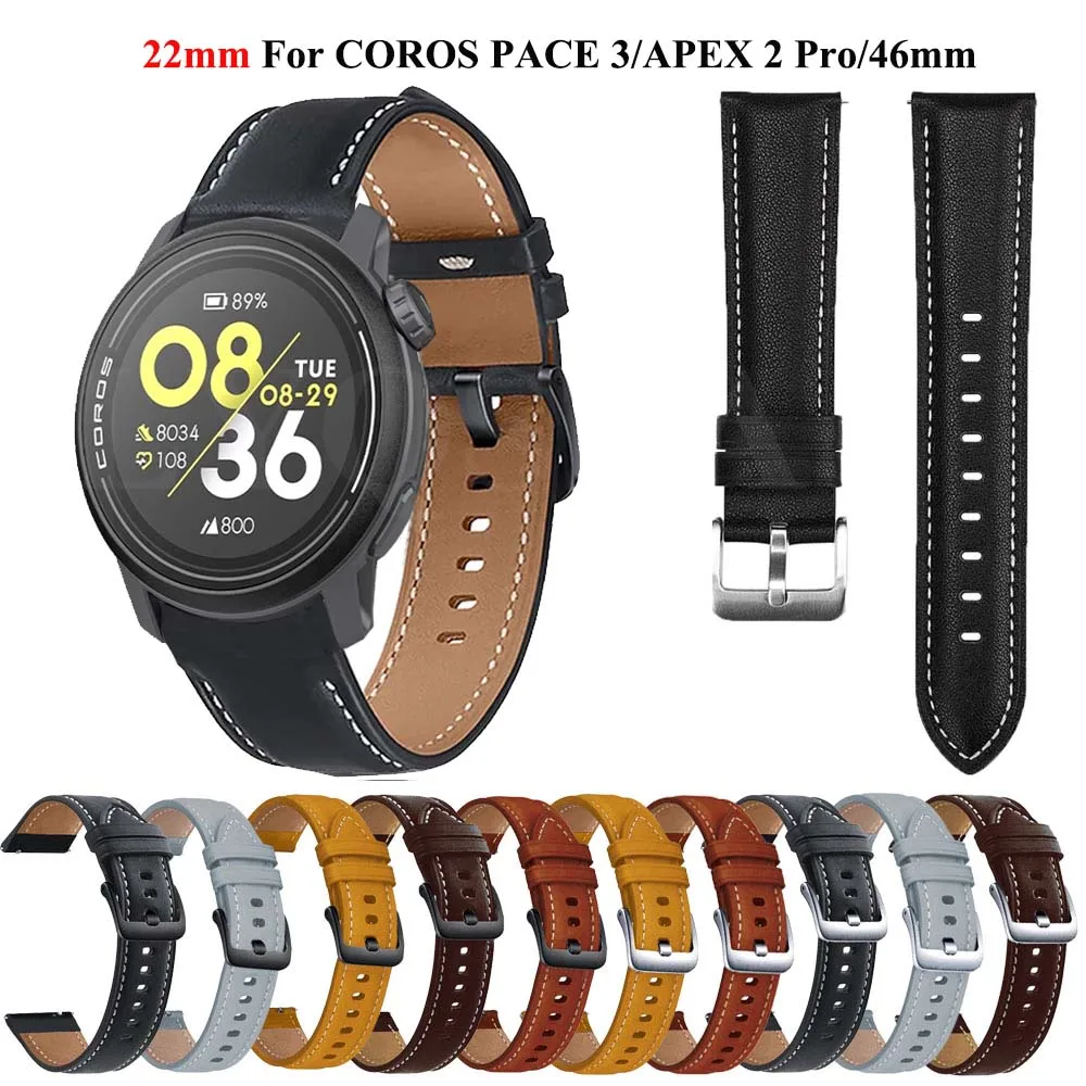 Горячий ремешок 22 мм для COROS APEX 2 Pro/COROS 46 часов кожаный спортивный PACE 3/LEMFO K22