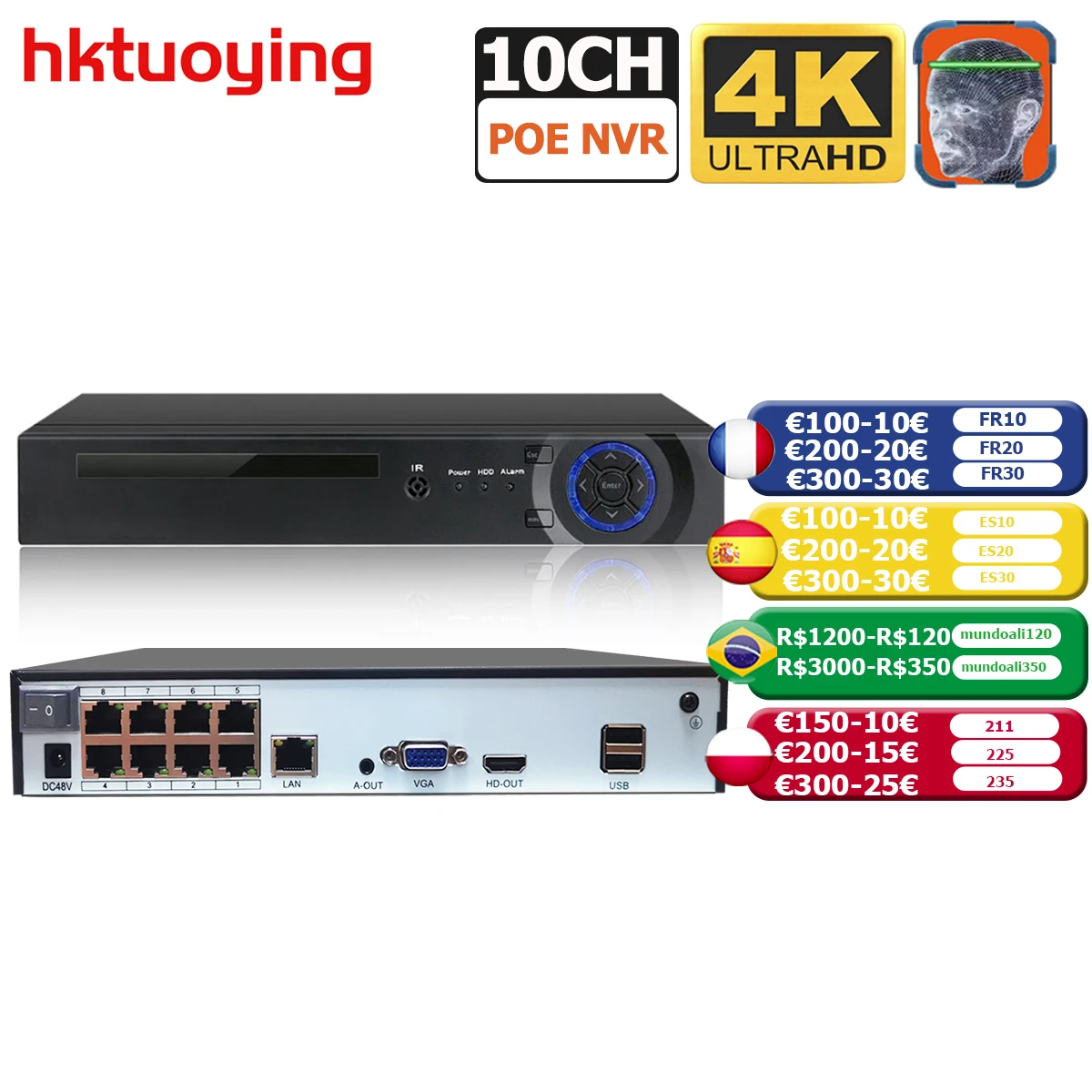 

8Ch 4K 8MP H.265 PoE NVR Recorder 4CH For HD 4K 3MP 4MP 5MP IP Camera Face Detection 48V 802.3af ONVIF 2.4 Xmeye
