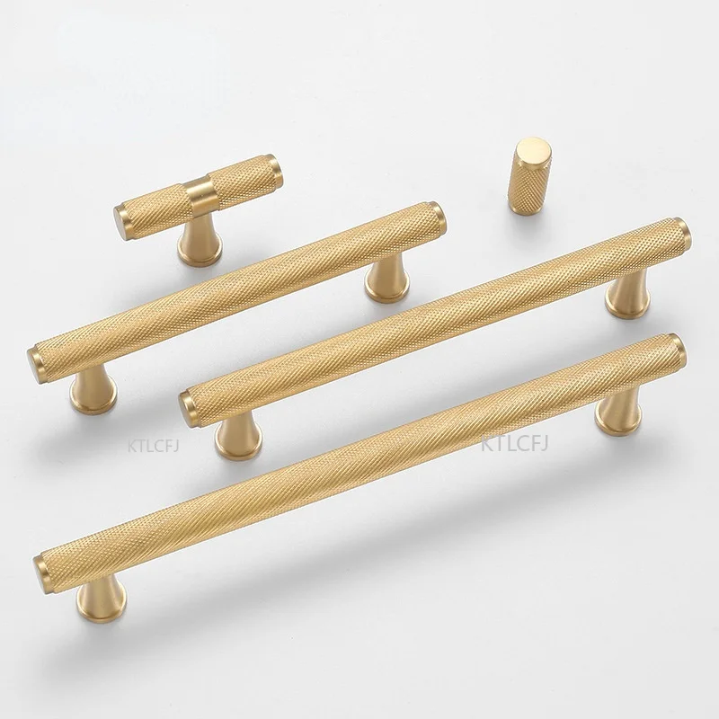 

Cupboard Wardrobe Dresser Box Drawer Pulls Solid Brass Knurled T Bar Handle Shoe Cabinet Knobs and Handles Furniture Hardware