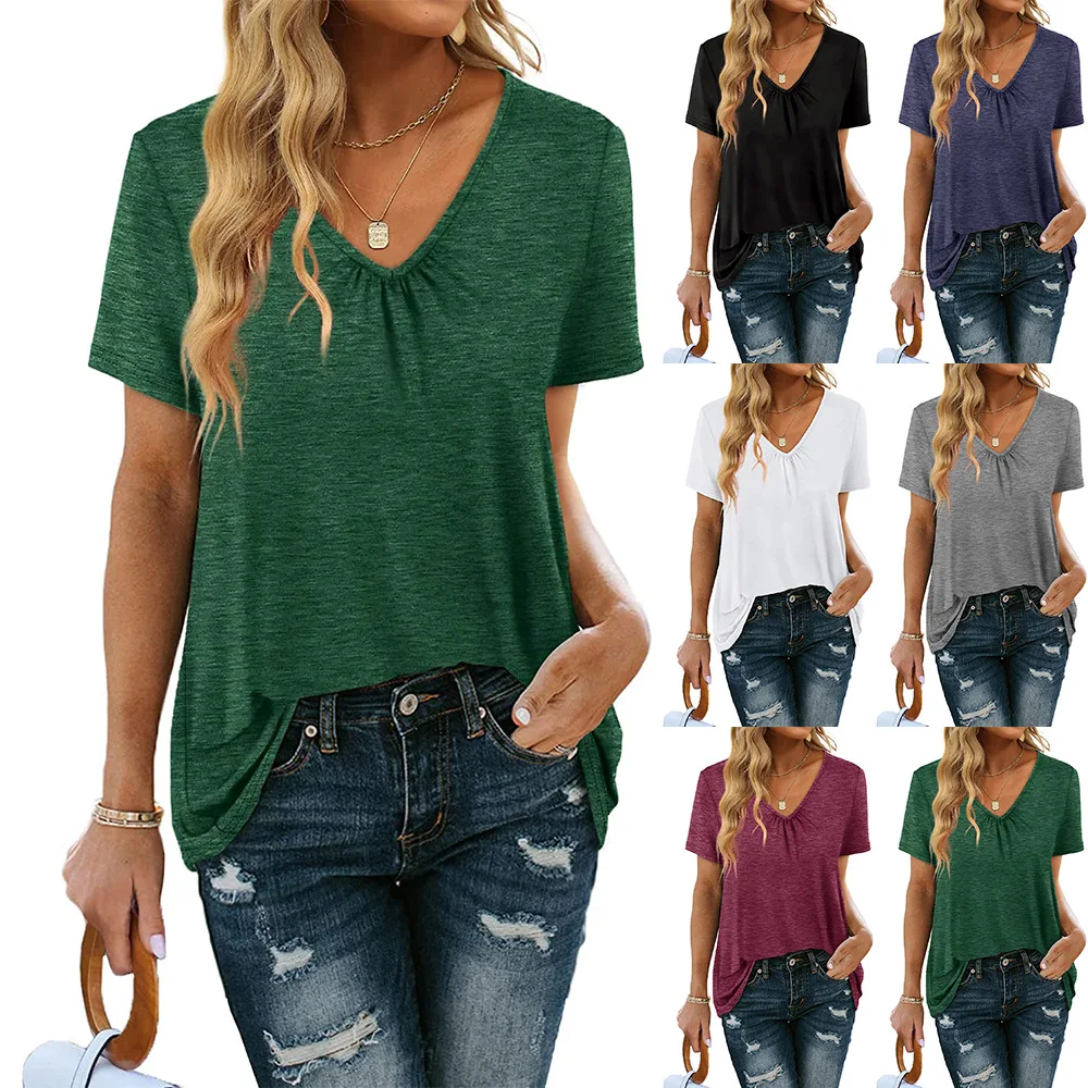 New Style Pleated V-Neck Loose Casual Comfortable Solid Color Short Sleeve Women's Cotton T-Shirt 2022 ssd308d
New Style Pleated V-Neck Loose Casual Comfortable Solid Color Short Sleeve Women's Cotton T-Shirt 2022 ssd308d