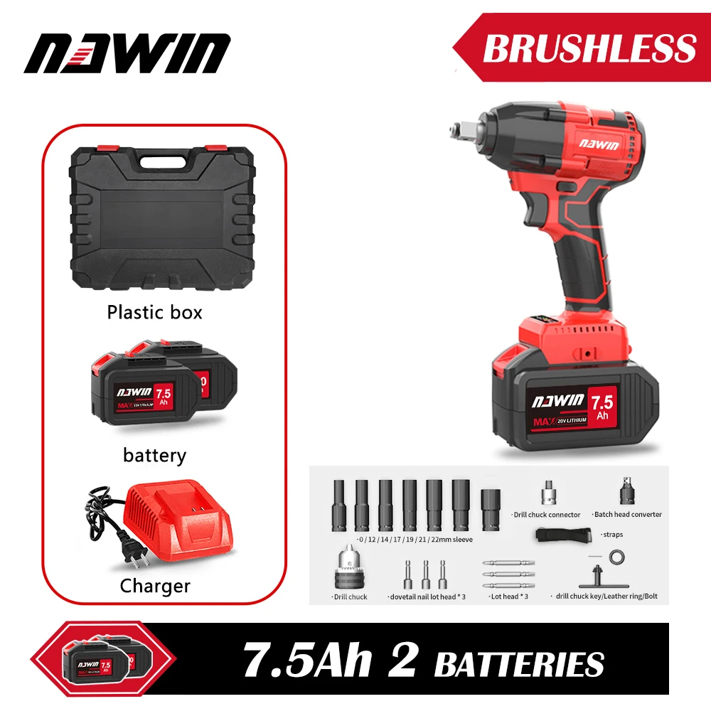 NAWIN 20V Electric Brushless Impact Wrench Cordless 1/2 Socket Spanner Rechargeable Power Tools Impact electric wrench
NAWIN 20V Electric Brushless Impact Wrench Cordless 1/2 Socket Spanner Rechargeable Power Tools Impact electric wrench