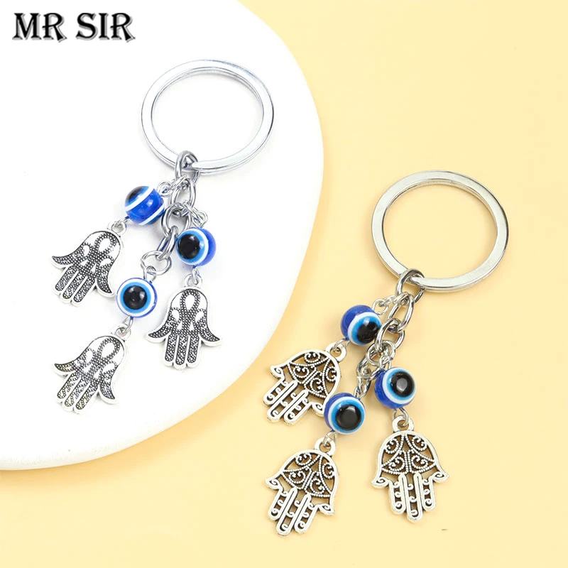 

Hamsa Fatima Hand Lucky Turkish Eyes Keychains Blue Evil Eye Resin Beads Keyring for Women Men Bag Car Key Holder Amulet Jewelry