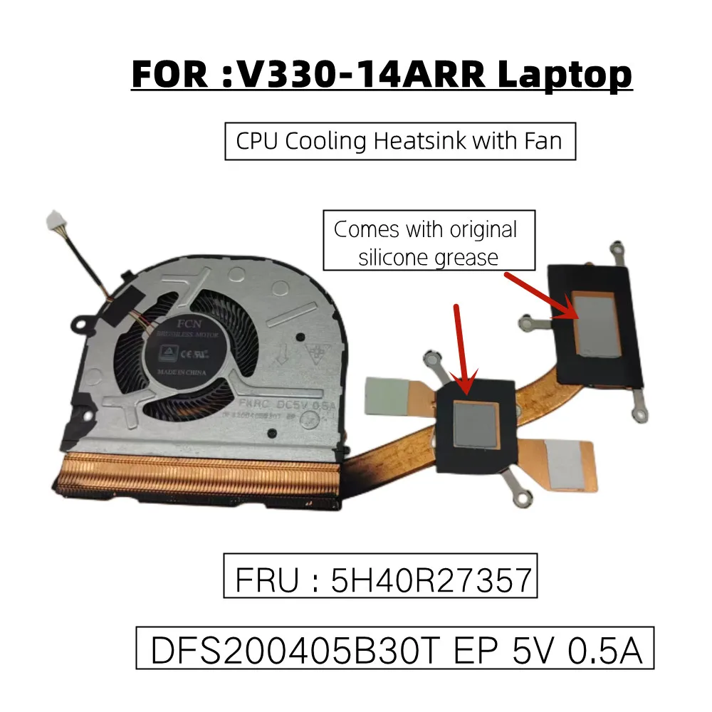 

NEW Original For Lenovo V330-14ARR Laptop CPU Cooling Heatsink with Fan Heater Cooler FRU 5H40R27357 DFS200405B30T EP 5V 0.5A