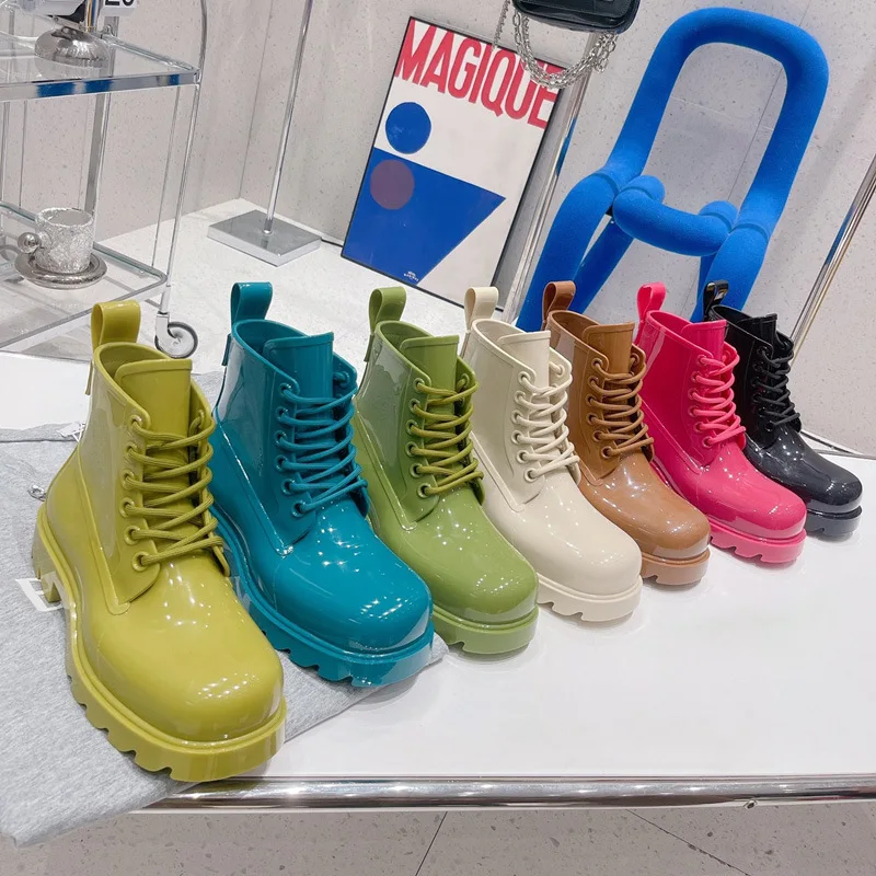 Ladies Rain Boots Lace-up Waterproof Booties Fashion Round Toe Platform Candy Colors Woman Jelly Shoes Non-slip Ankle
Ladies Rain Boots Lace-up Waterproof Booties Fashion Round Toe Platform Candy Colors Woman Jelly Shoes Non-slip Ankle