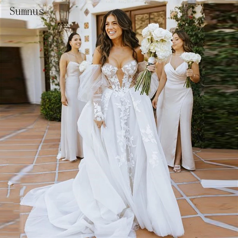 Sumnus Elegant Puff Sleeves Wedding Dress Strapless Tulle Appliques Lace Long Bridal Gown Vestido De Noiva 2022 Custom Made
Sumnus Elegant Puff Sleeves Wedding Dress Strapless Tulle Appliques Lace Long Bridal Gown Vestido De Noiva 2022 Custom Made