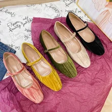 2023 Women Shoes Luxury Velvet Ballet Shoes Women Square Toe Flat Mary Janes Ladies Fashion Buckle Strap Velour Shallow Loafers