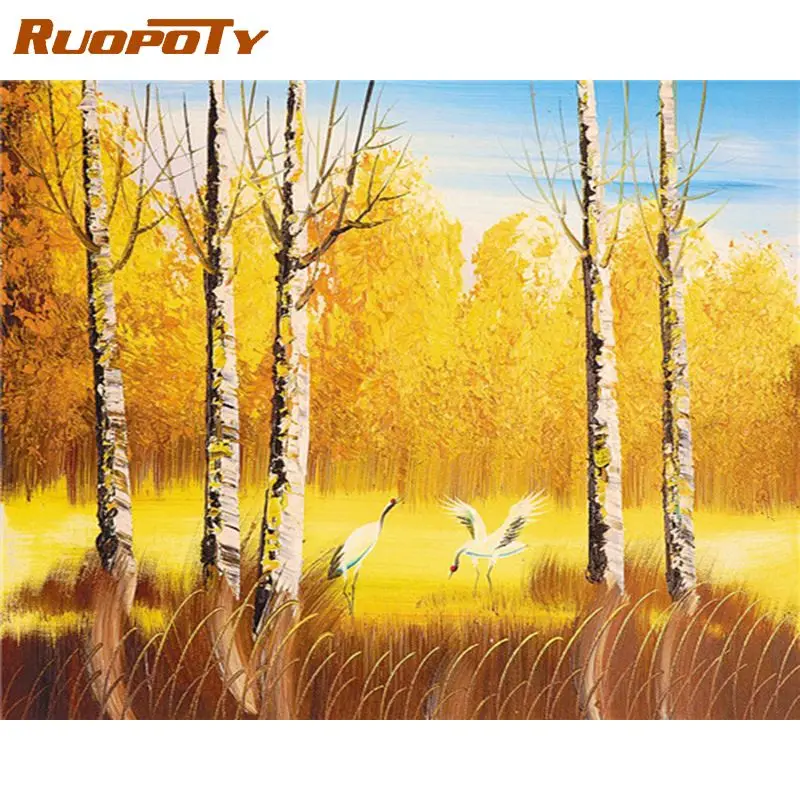

RUOPOTY Oil Painting By Numbers Handicrafts Forest Landscape Number Painting Home Decors Acrylic Paints For Adults Four Seasons